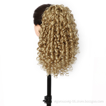 Wrap Around Jerry Curly Long Wholesale Chip On For Black Women Machine Made Sythentic Ponytail Hair Extensions
